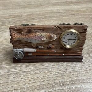 Vintage Fishin Time Resin Decorative Tabletop Clock Nikko Quartz Slifka Sales Co
